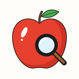 Ícono de Diminuto: una manzana roja con una lupa